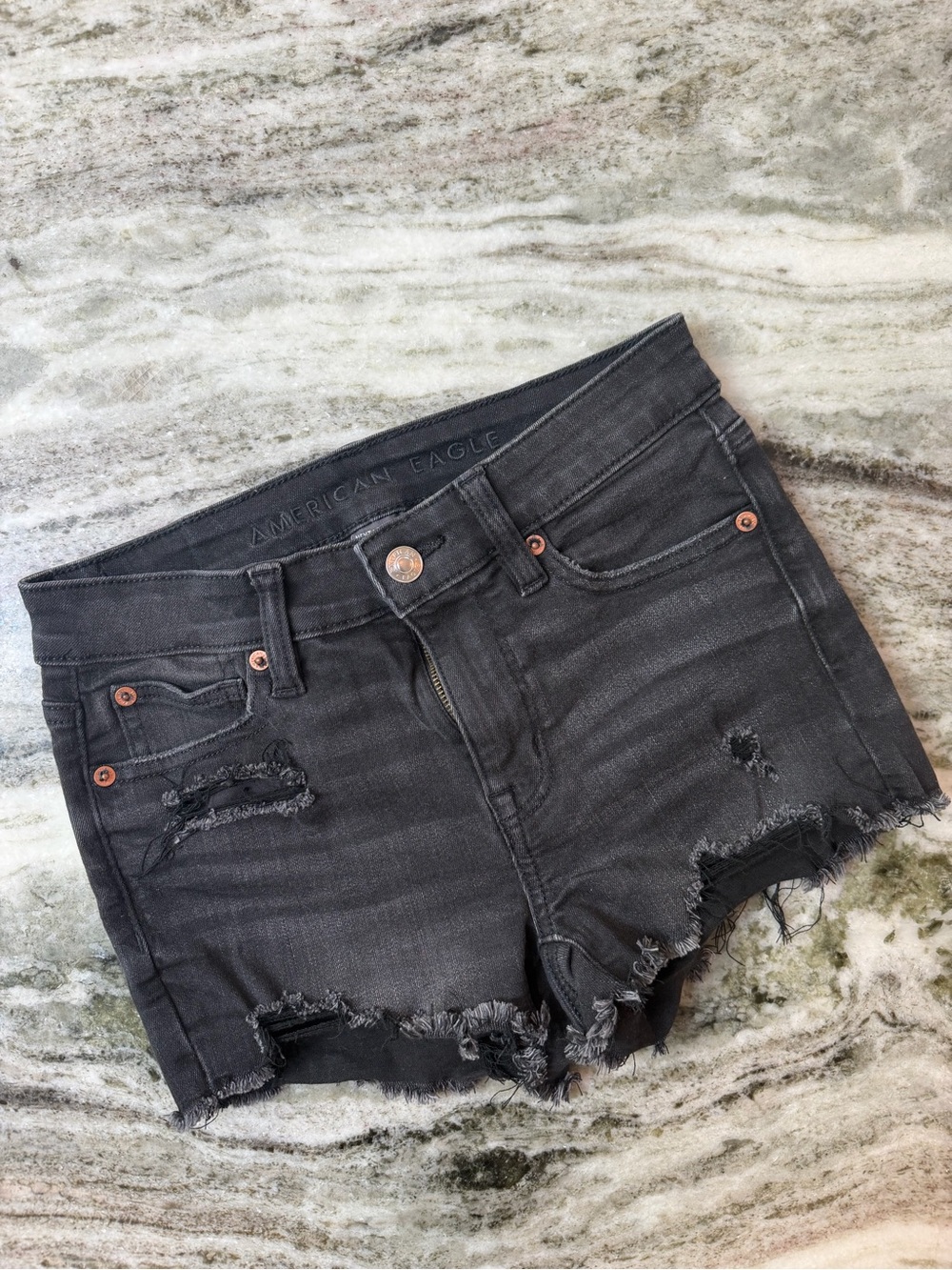 American Eagle Outfitters Black Distressed Cutoff Jean Short “High-Rise Shortie”